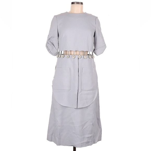 Sally La Pointe- Grey Shortsleeve Cutout Button Midi Dress - Picture 1 of 6